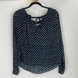 Faherty Emery Blouse Lotus Blue Navy Boho Peasant Blouse Viscose Medium